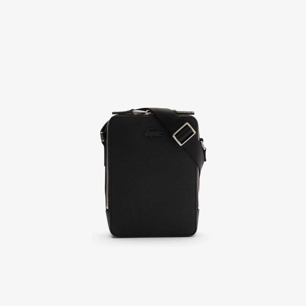 Lacoste Chantaco Matte Stitched Läder Vertical Camera Svarta | JCBXP-8719