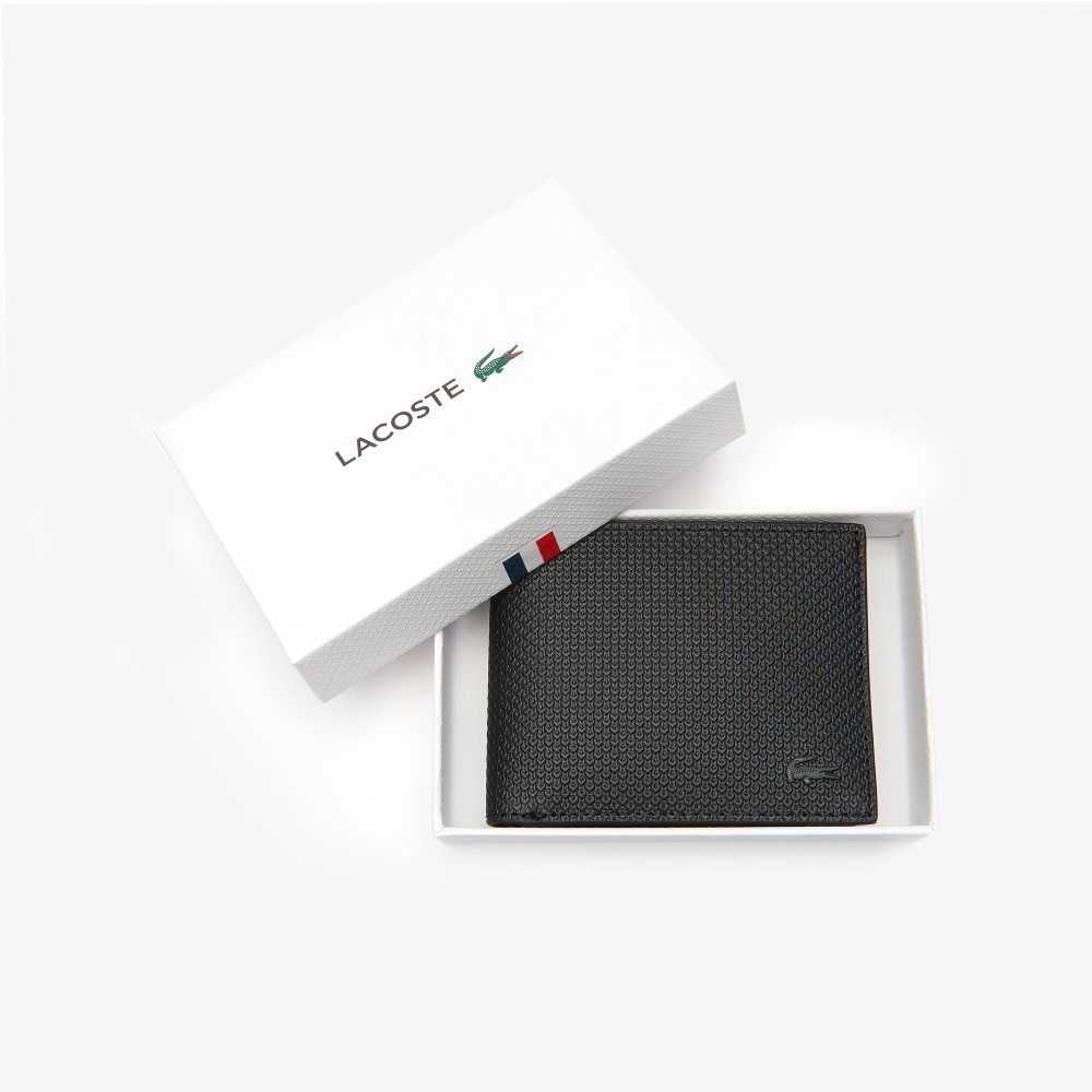 Lacoste Chantaco Pique Läder Three Card Wallet Svarta | TMANR-8709