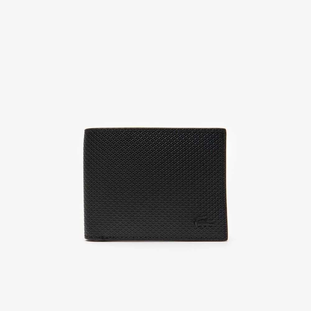 Lacoste Chantaco Pique Läder Three Card Wallet Svarta | TMANR-8709