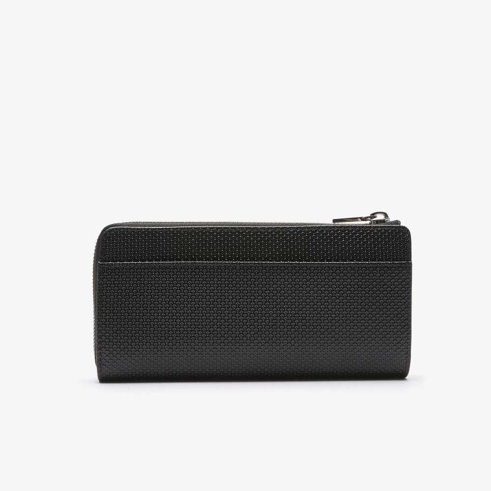 Lacoste Chantaco Zippered Matte Pique Läder Wallet Svarta | MVLZE-7639