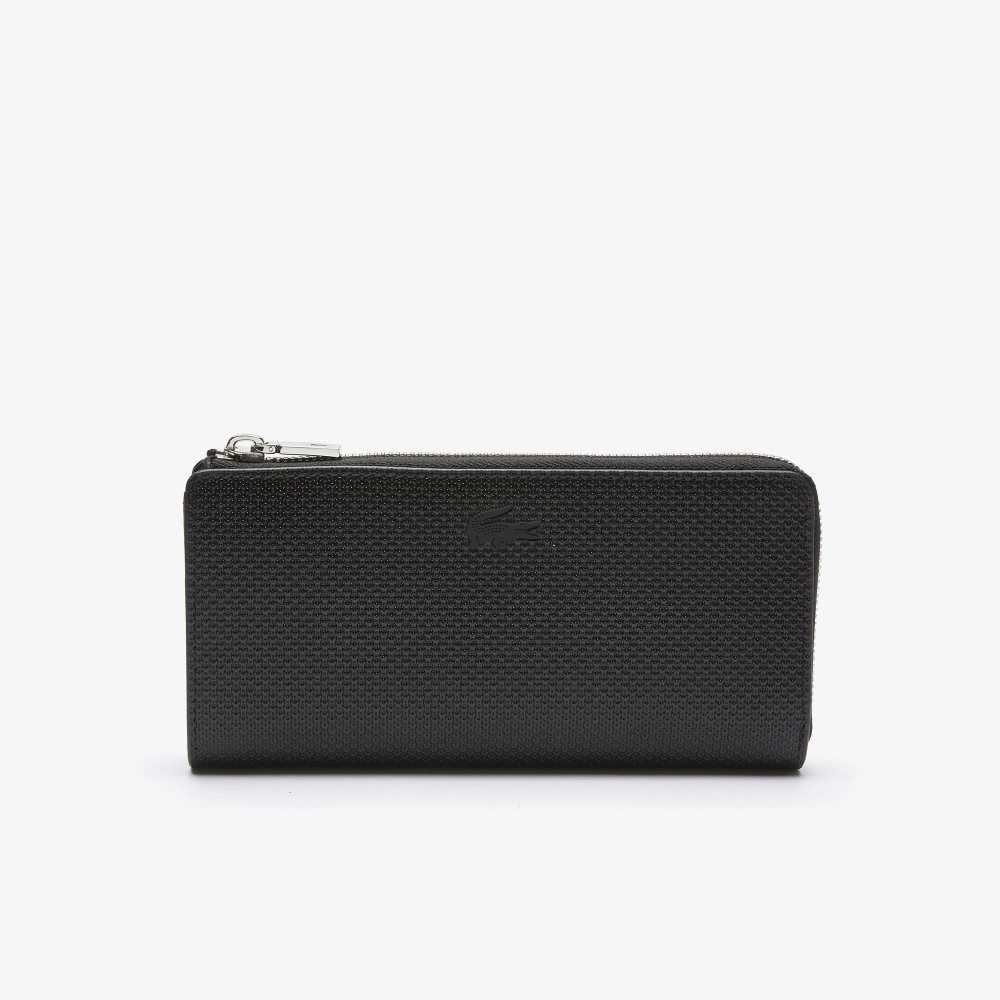 Lacoste Chantaco Zippered Matte Pique Läder Wallet Svarta | MVLZE-7639