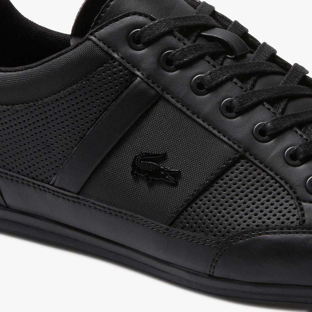 Lacoste Chaymon Perforated Läder Svarta Svarta | CUTQF-2173