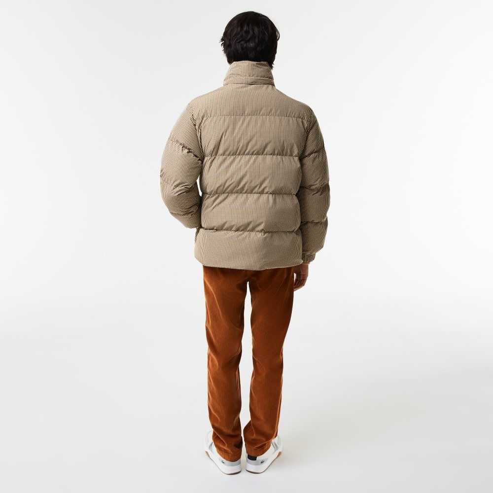 Lacoste Check Print Vatten-Repellent Twill Vadderad Beige Marinblå Blå Vita Khaki Gröna | EZTWB-8715