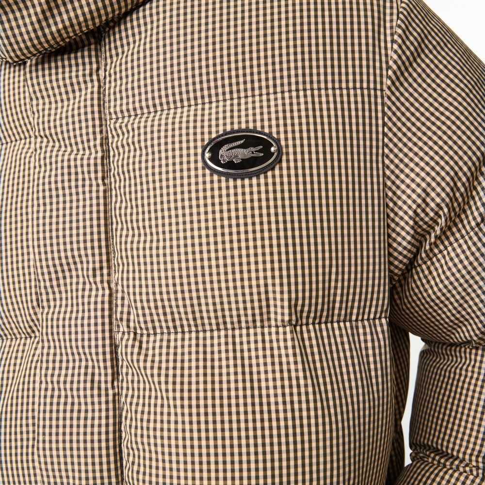 Lacoste Check Print Vatten-Repellent Twill Vadderad Beige Marinblå Blå Vita Khaki Gröna | EZTWB-8715