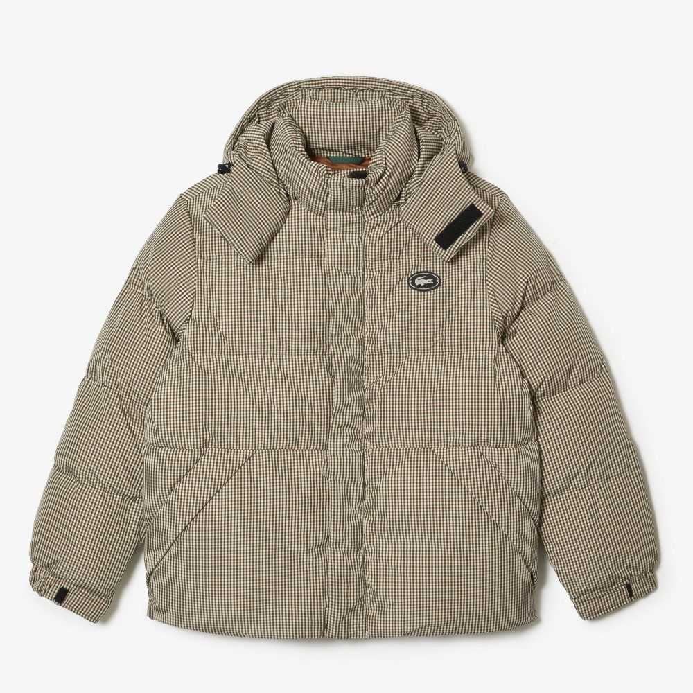 Lacoste Check Print Vatten-Repellent Twill Vadderad Beige Marinblå Blå Vita Khaki Gröna | EZTWB-8715