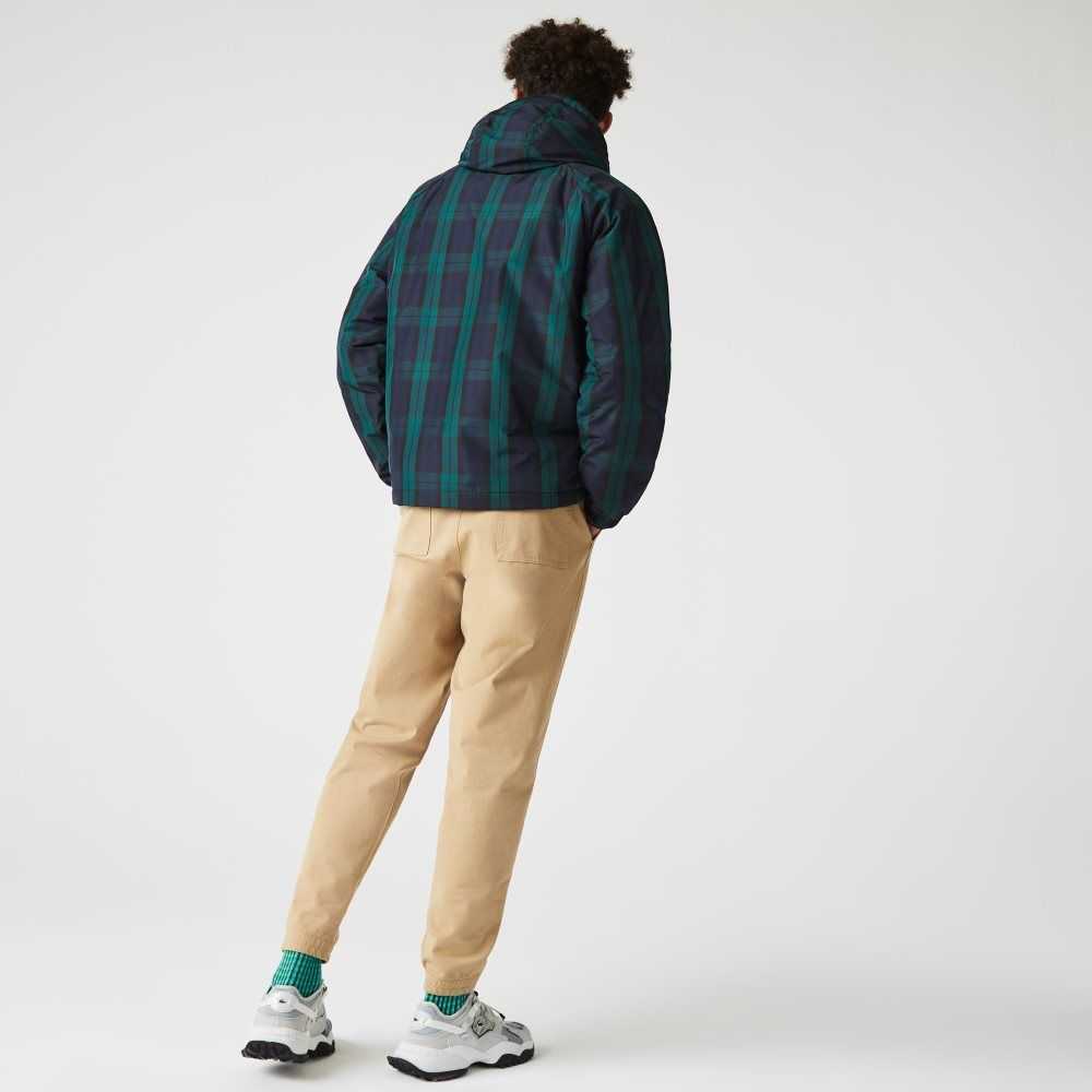 Lacoste Checkered Quiltad Pullover Windbreaker Gröna Marinblå Blå Svarta | IDYKR-4607