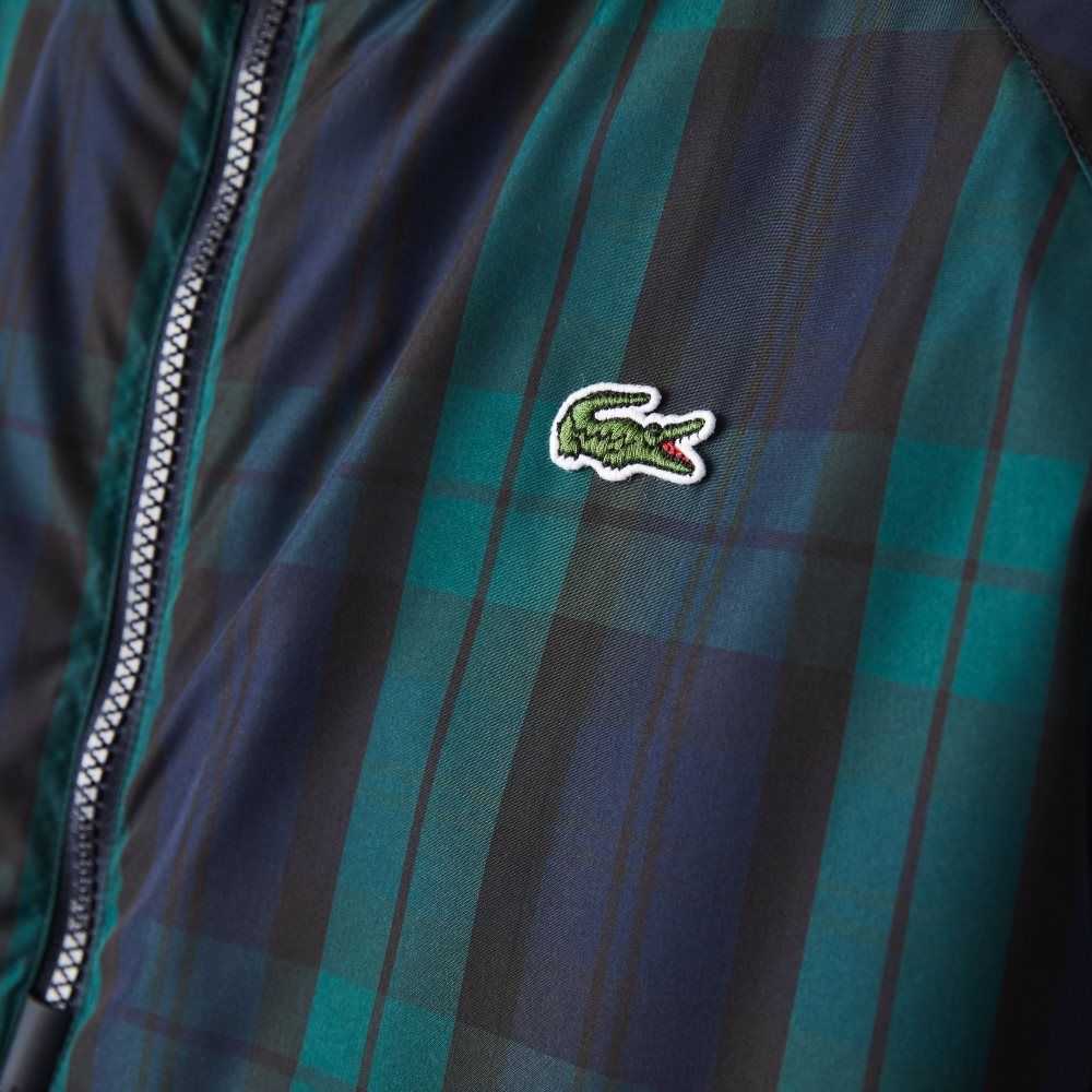 Lacoste Checkered Quiltad Pullover Windbreaker Gröna Marinblå Blå Svarta | IDYKR-4607