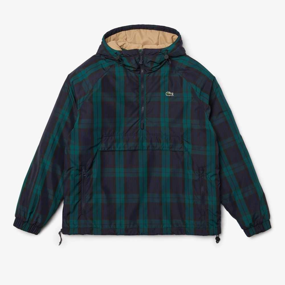 Lacoste Checkered Quiltad Pullover Windbreaker Gröna Marinblå Blå Svarta | IDYKR-4607