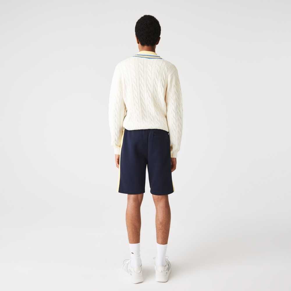 Lacoste Color-Block Brushed Fleece Marinblå Blå Gula | IKRHZ-0192