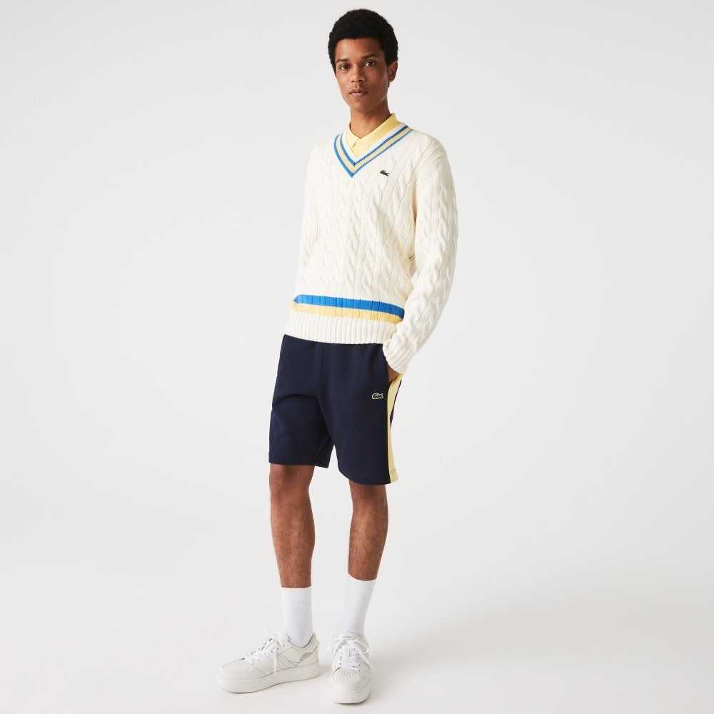 Lacoste Color-Block Brushed Fleece Marinblå Blå Gula | IKRHZ-0192