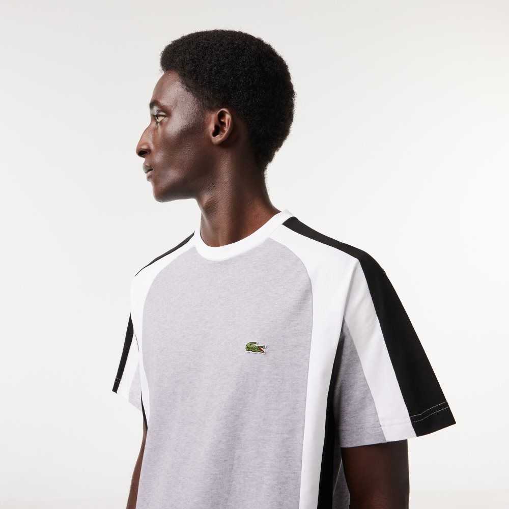 Lacoste Colorblock Bomull Jersey Grå Svarta Vita | YAIZX-4917