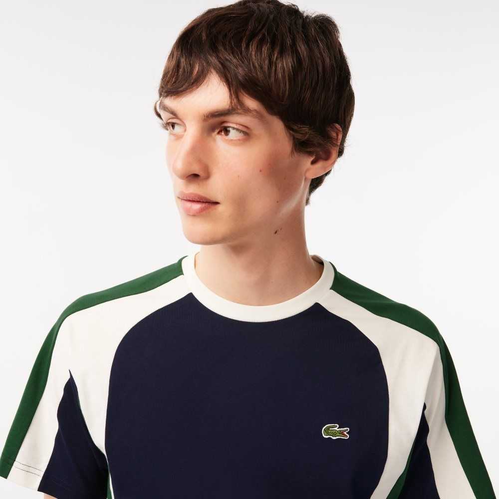 Lacoste Colorblock Bomull Jersey Marinblå Blå Gröna Vita | OPRLU-4506