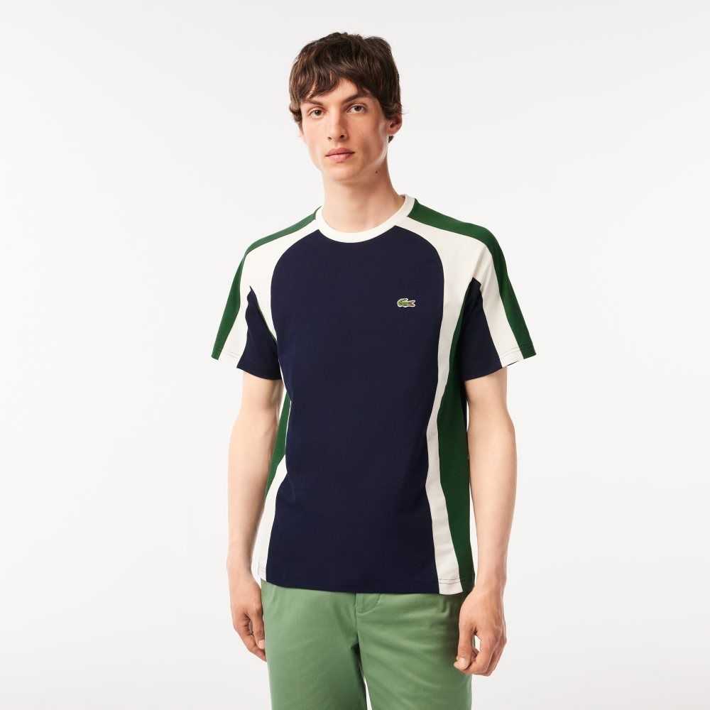 Lacoste Colorblock Bomull Jersey Marinblå Blå Gröna Vita | OPRLU-4506