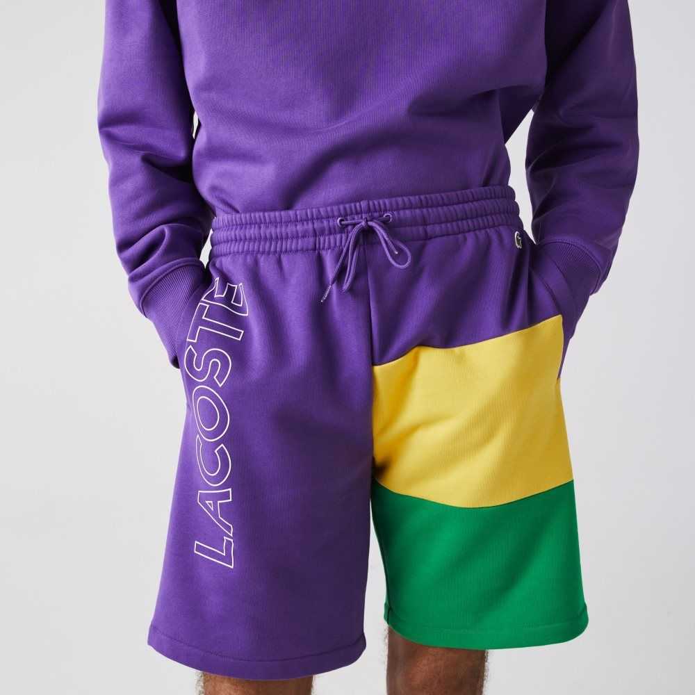 Lacoste Colorblock Fleece Bermuda Shorts Lila Gula Gröna | NQFKR-9431