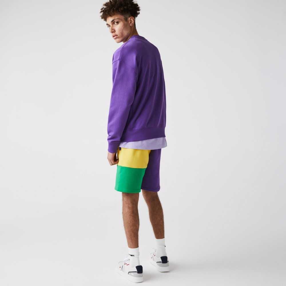 Lacoste Colorblock Fleece Bermuda Shorts Lila Gula Gröna | NQFKR-9431