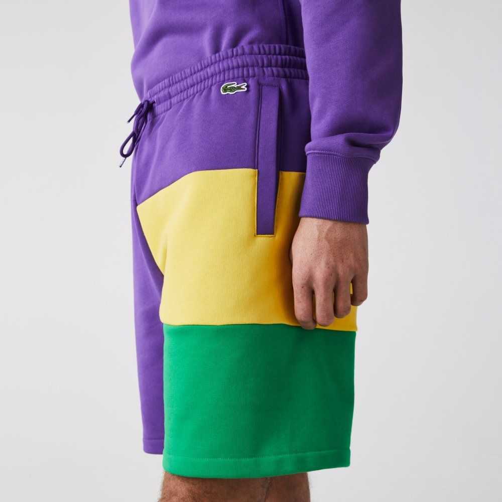 Lacoste Colorblock Fleece Bermuda Shorts Lila Gula Gröna | NQFKR-9431