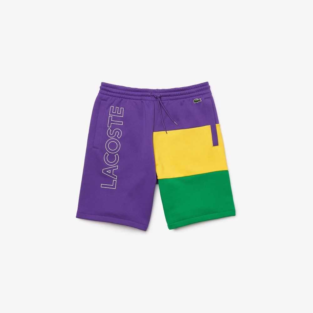 Lacoste Colorblock Fleece Bermuda Shorts Lila Gula Gröna | NQFKR-9431