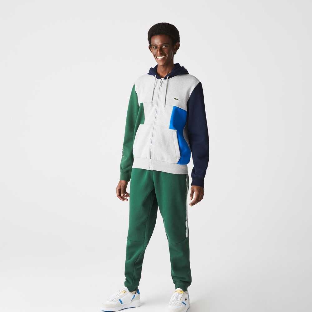 Lacoste Colorblock Zippered Fleece Hoodie Grå Gröna Marinblå Blå Blå | GOUCP-3650