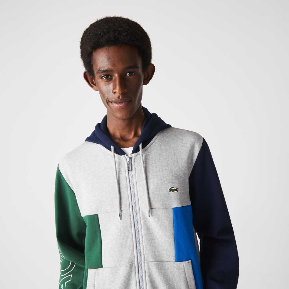 Lacoste Colorblock Zippered Fleece Hoodie Grå Gröna Marinblå Blå Blå | GOUCP-3650