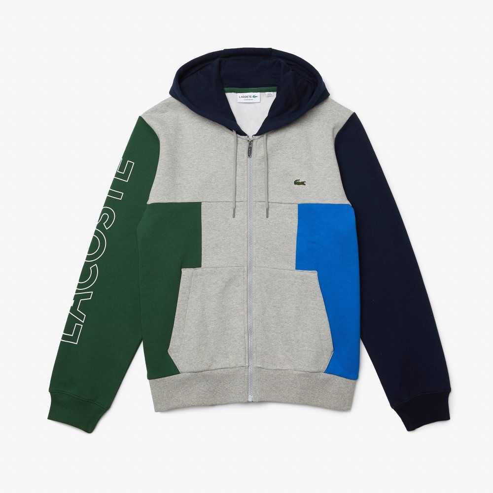 Lacoste Colorblock Zippered Fleece Hoodie Grå Gröna Marinblå Blå Blå | GOUCP-3650