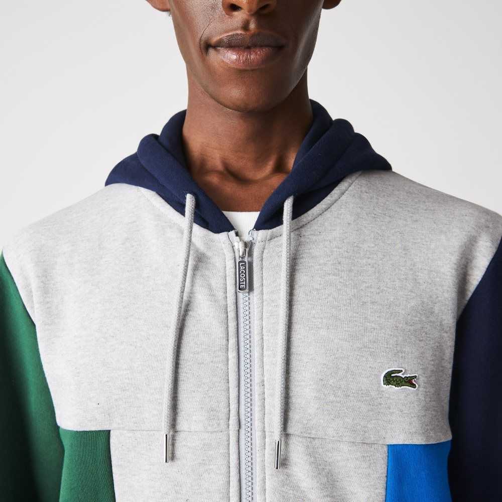 Lacoste Colorblock Zippered Fleece Hoodie Grå Gröna Marinblå Blå Blå | GOUCP-3650