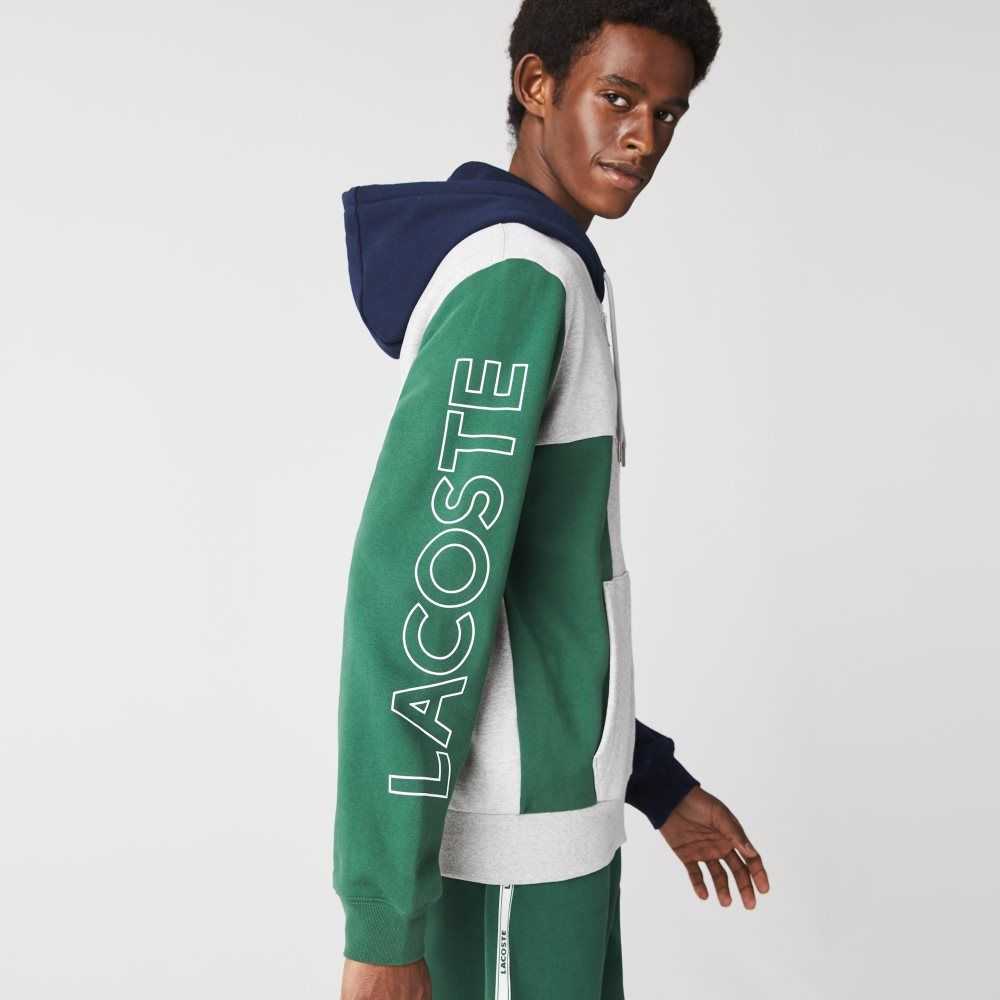 Lacoste Colorblock Zippered Fleece Hoodie Grå Gröna Marinblå Blå Blå | GOUCP-3650