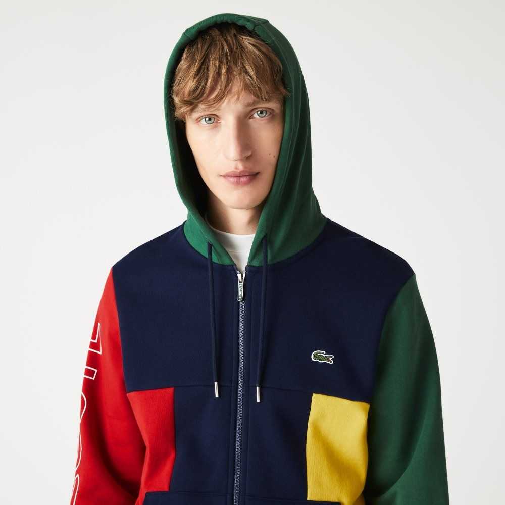 Lacoste Colorblock Zippered Fleece Hoodie Marinblå Blå Röda Gröna Gula | YIAJZ-8965