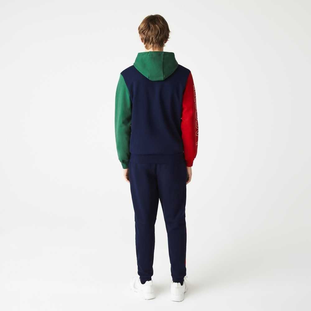 Lacoste Colorblock Zippered Fleece Hoodie Marinblå Blå Röda Gröna Gula | YIAJZ-8965