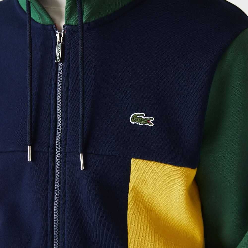 Lacoste Colorblock Zippered Fleece Hoodie Marinblå Blå Röda Gröna Gula | YIAJZ-8965