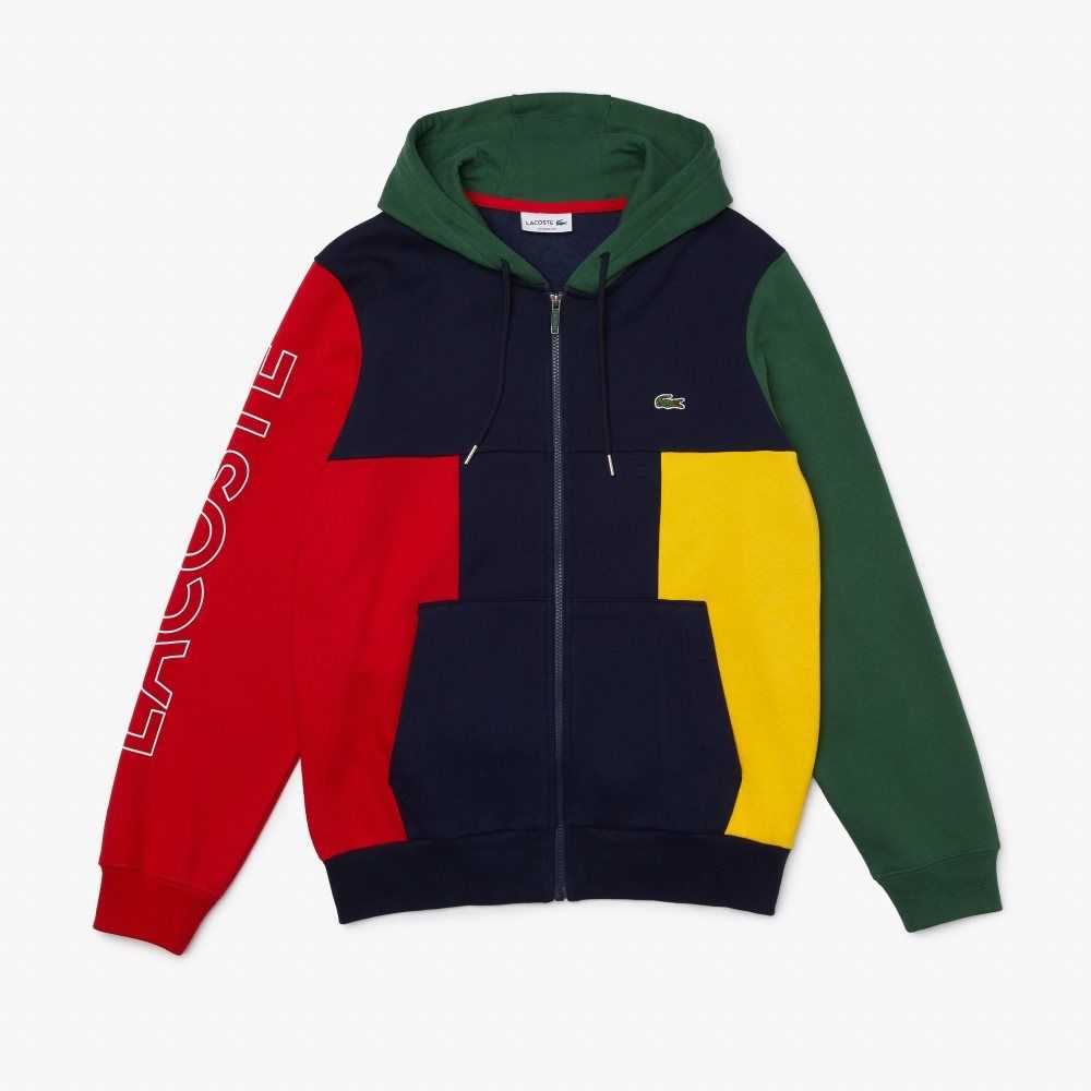 Lacoste Colorblock Zippered Fleece Hoodie Marinblå Blå Röda Gröna Gula | YIAJZ-8965