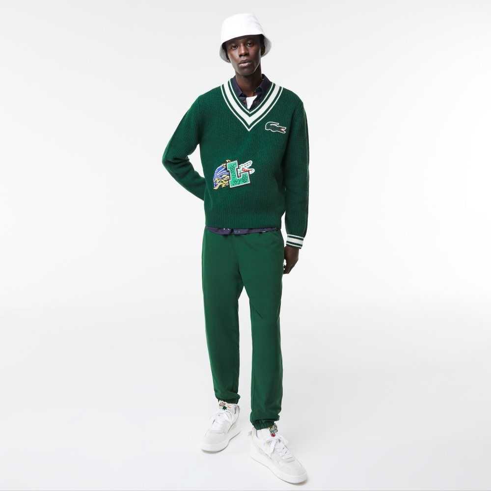 Lacoste Comic Badge Gröna Vita | FNLHM-8120