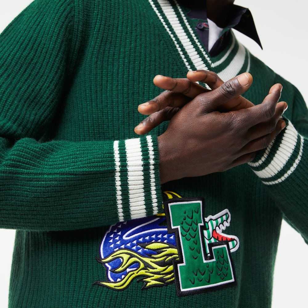 Lacoste Comic Badge Gröna Vita | FNLHM-8120