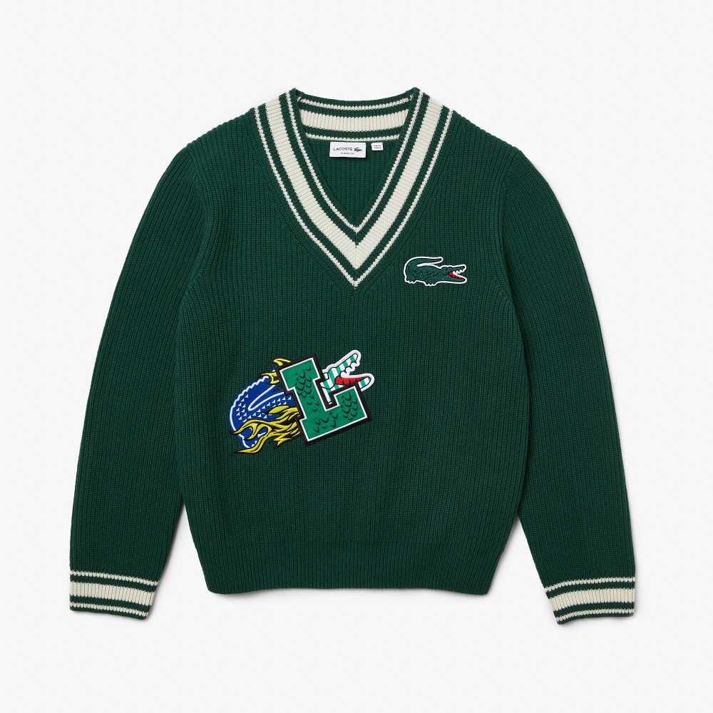 Lacoste Comic Badge Gröna Vita | FNLHM-8120