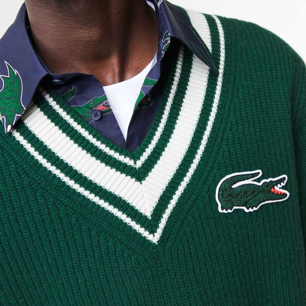 Lacoste Comic Badge Gröna Vita | FNLHM-8120