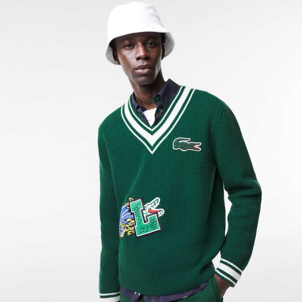 Lacoste Comic Badge Gröna Vita | FNLHM-8120