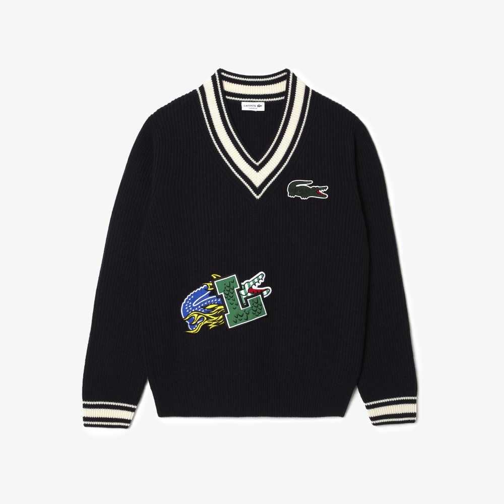 Lacoste Comic Badge Marinblå Blå Vita | KDNRV-5173