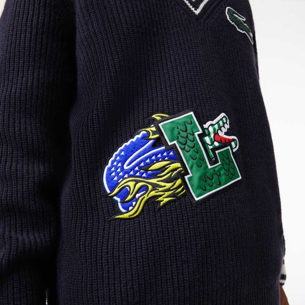 Lacoste Comic Badge Marinblå Blå Vita | KDNRV-5173