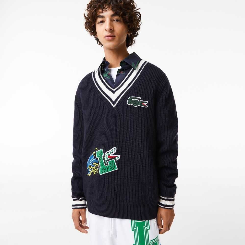 Lacoste Comic Badge Marinblå Blå Vita | KDNRV-5173