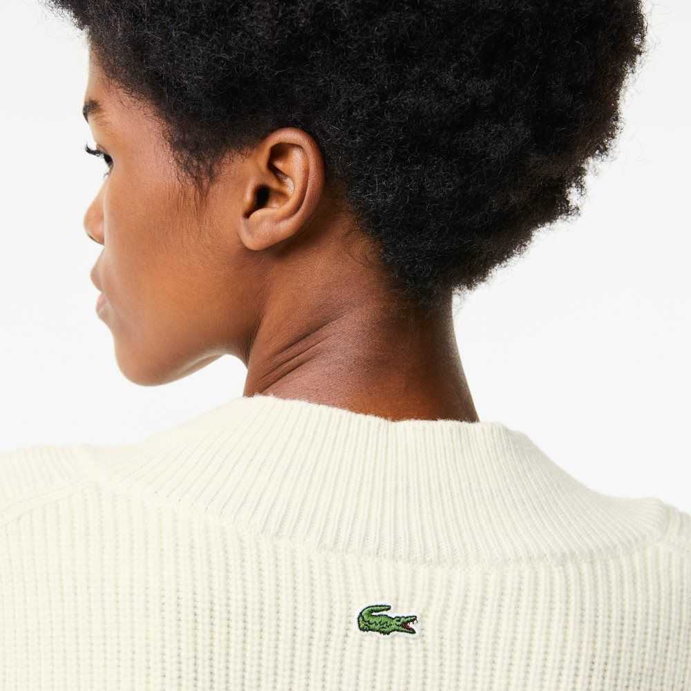 Lacoste Comic Badge V-Neck Ull Vita | YSJQE-0517