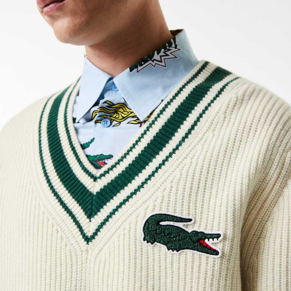 Lacoste Comic Badge Vita Gröna | NATCR-5218