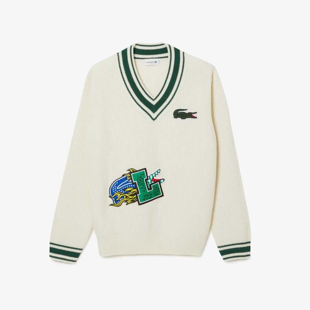 Lacoste Comic Badge Vita Gröna | NATCR-5218