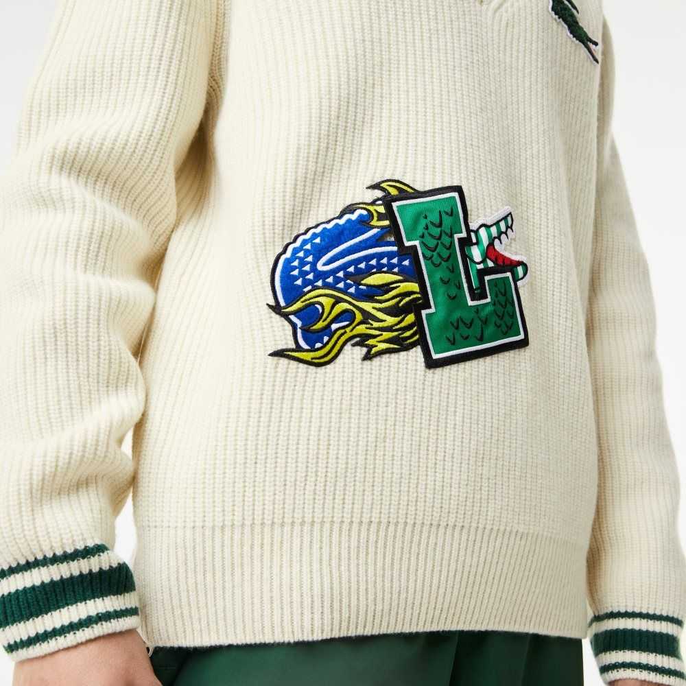 Lacoste Comic Badge Vita Gröna | NATCR-5218