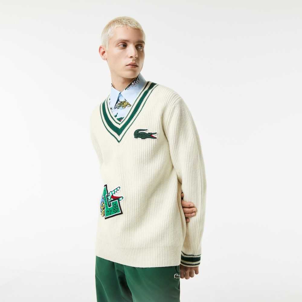 Lacoste Comic Badge Vita Gröna | NATCR-5218