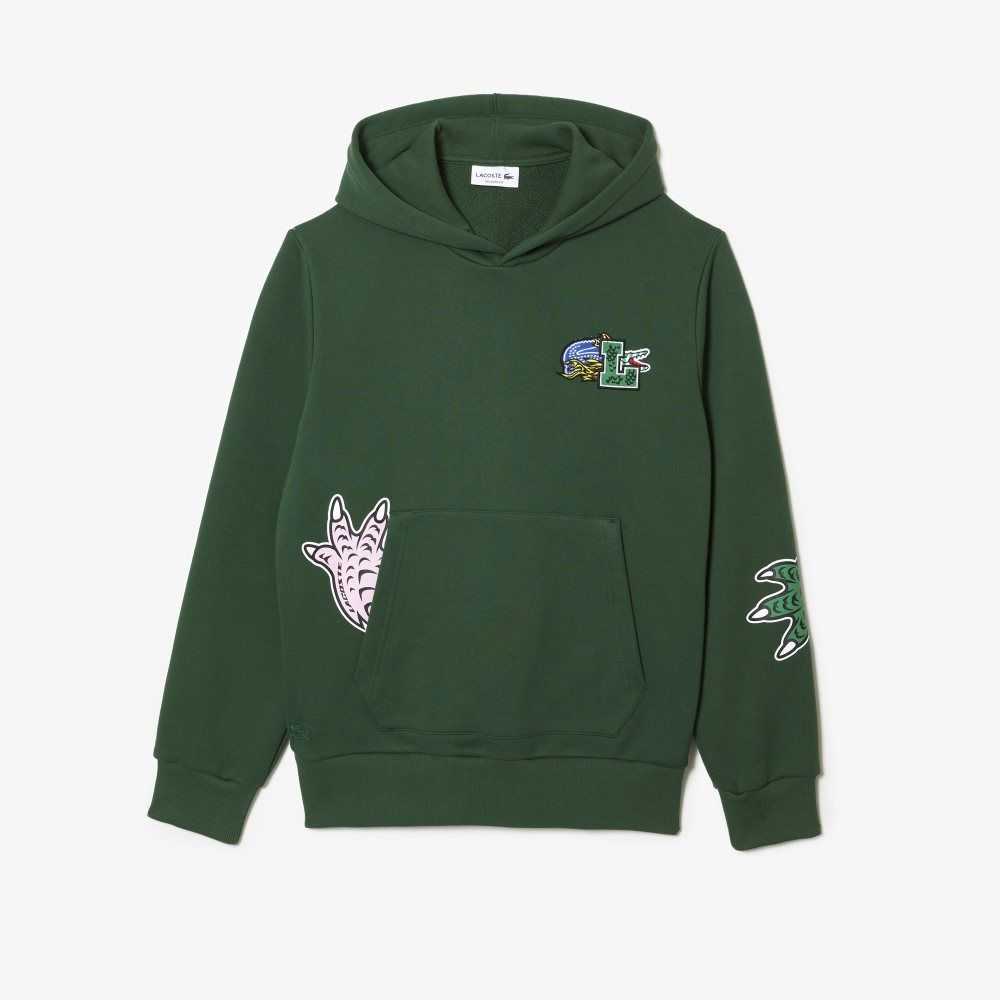 Lacoste Comic Effect Print Hooded Gröna | BVRJK-7439