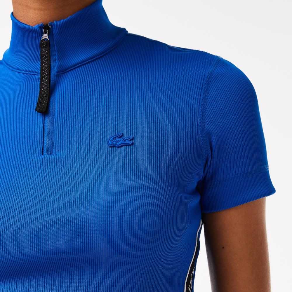 Lacoste Contrast Bands Zip Neck Blå | YHCZM-9716