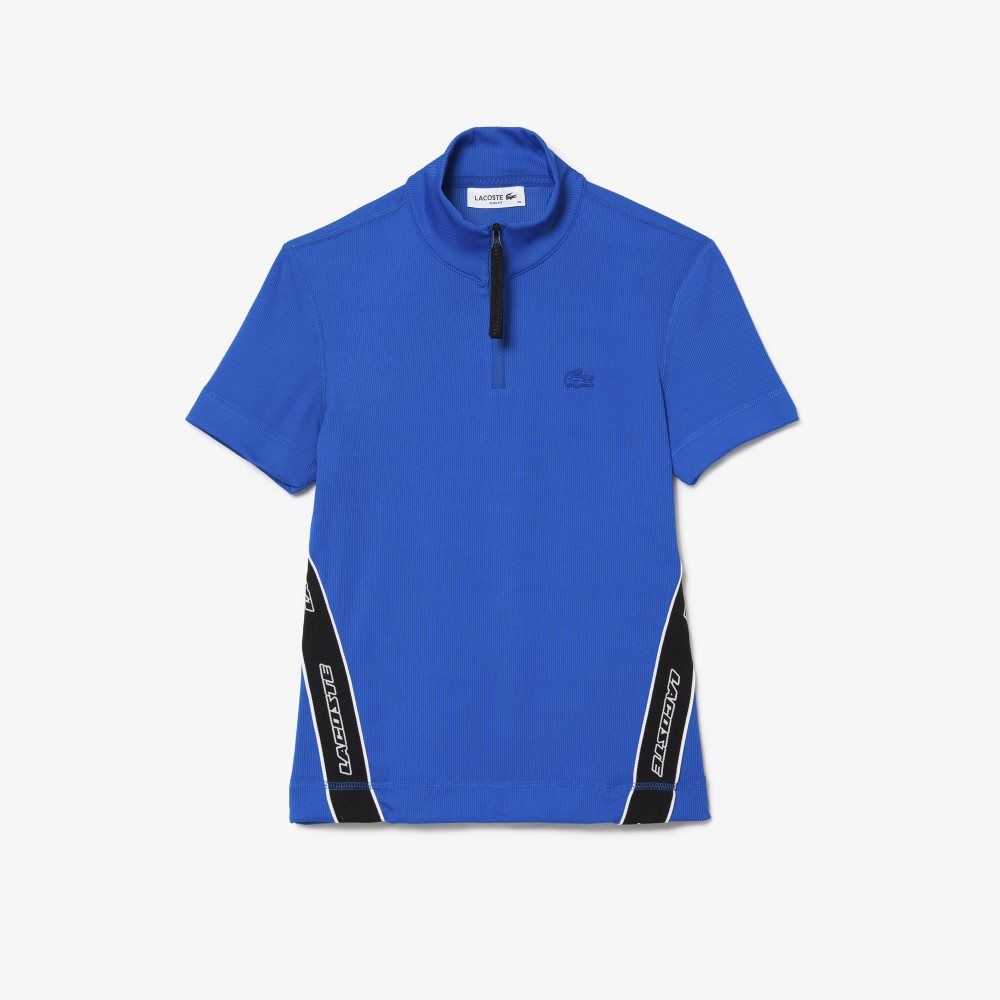 Lacoste Contrast Bands Zip Neck Blå | YHCZM-9716