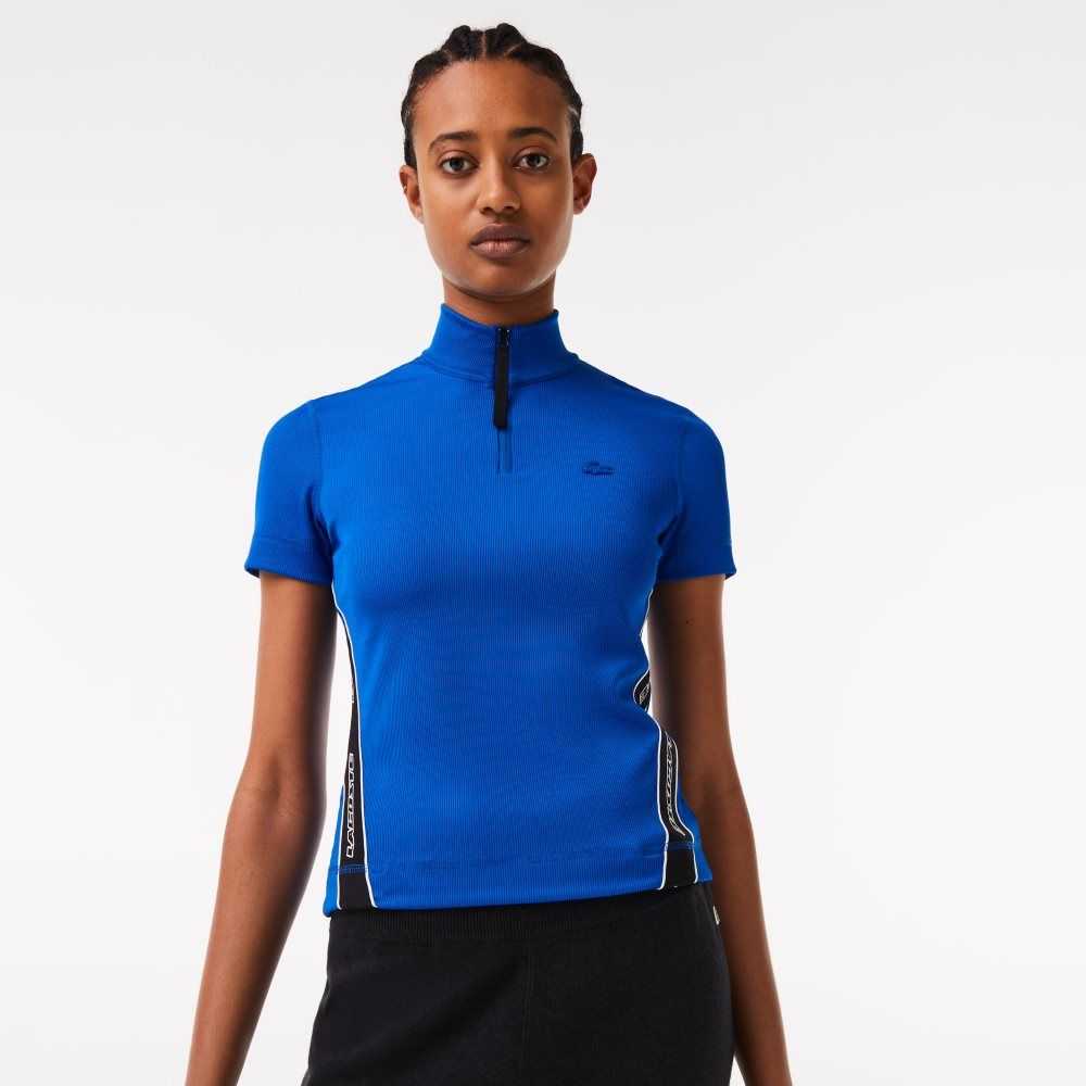 Lacoste Contrast Bands Zip Neck Blå | YHCZM-9716