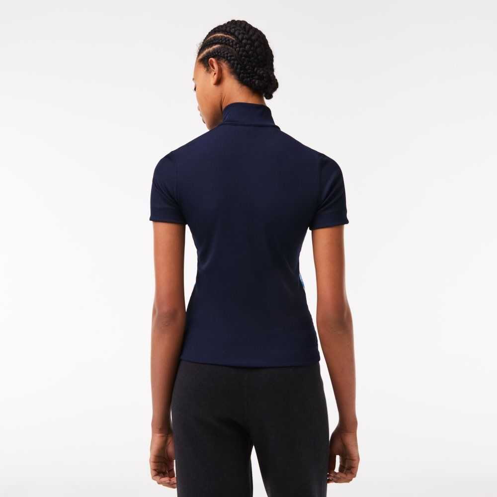 Lacoste Contrast Bands Zip Neck Marinblå Blå | WCRTO-1267