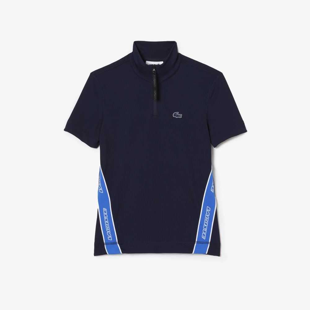 Lacoste Contrast Bands Zip Neck Marinblå Blå | WCRTO-1267