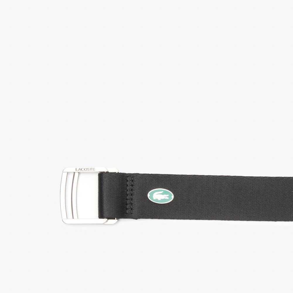 Lacoste Contrast Crocodile Canvas Belt Svarta | WAXRN-1436